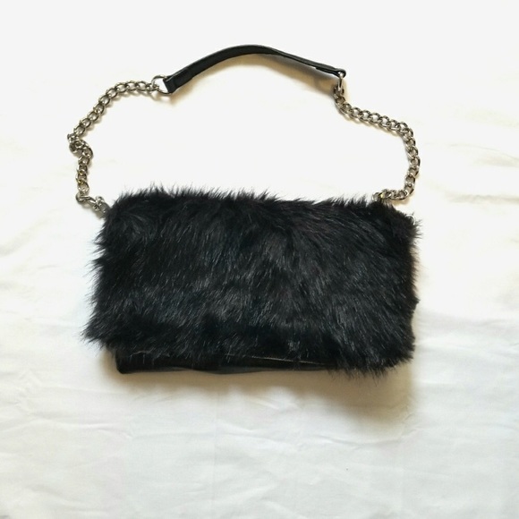 black faux fur purse